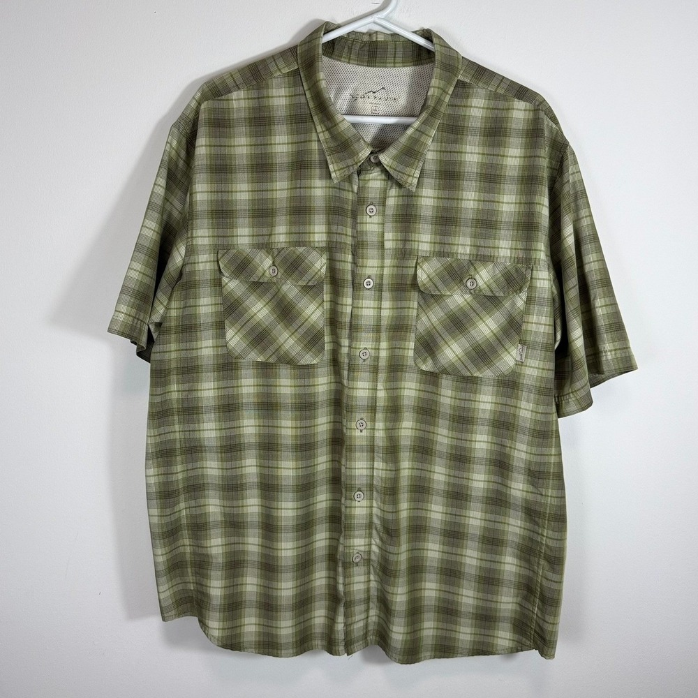 Eddie Bauer Mens XL Green Plaid Short Sleeve Hiking Button Down Shirt 12124026